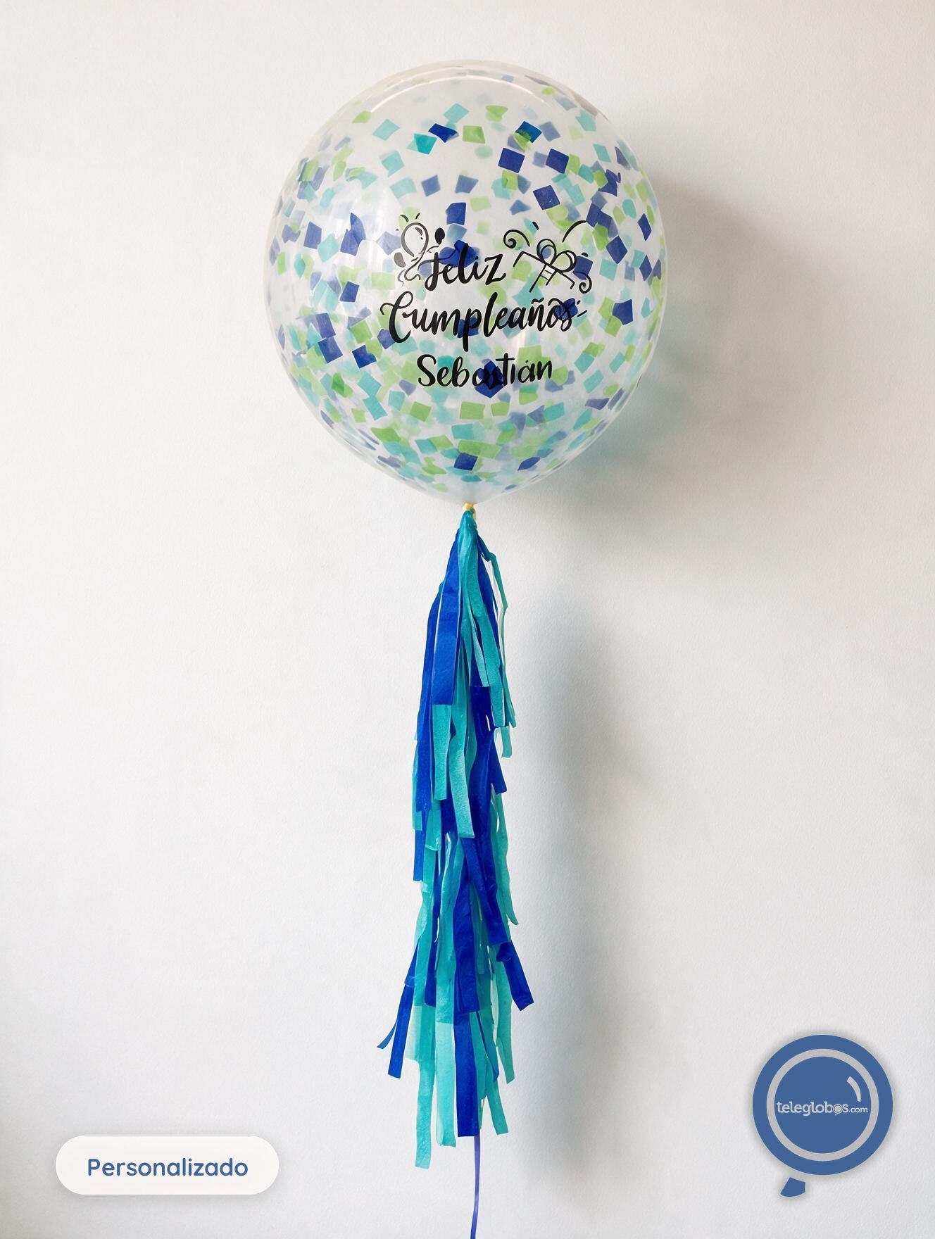 Globo gigante personalizado con confetti Azul/Verde