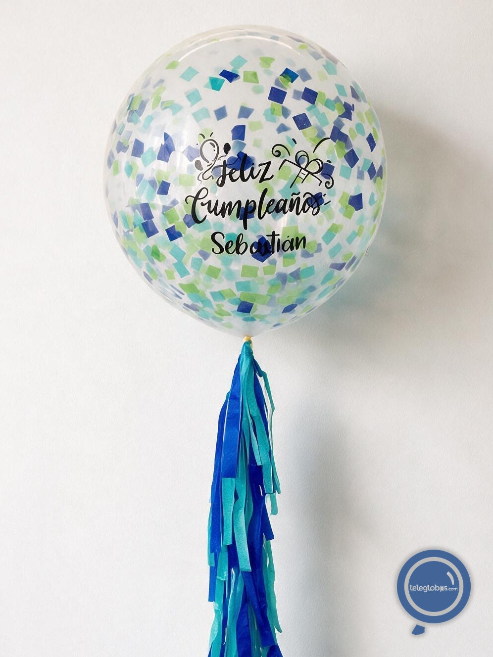 Globo gigante personalizado con confetti Azul/Verde