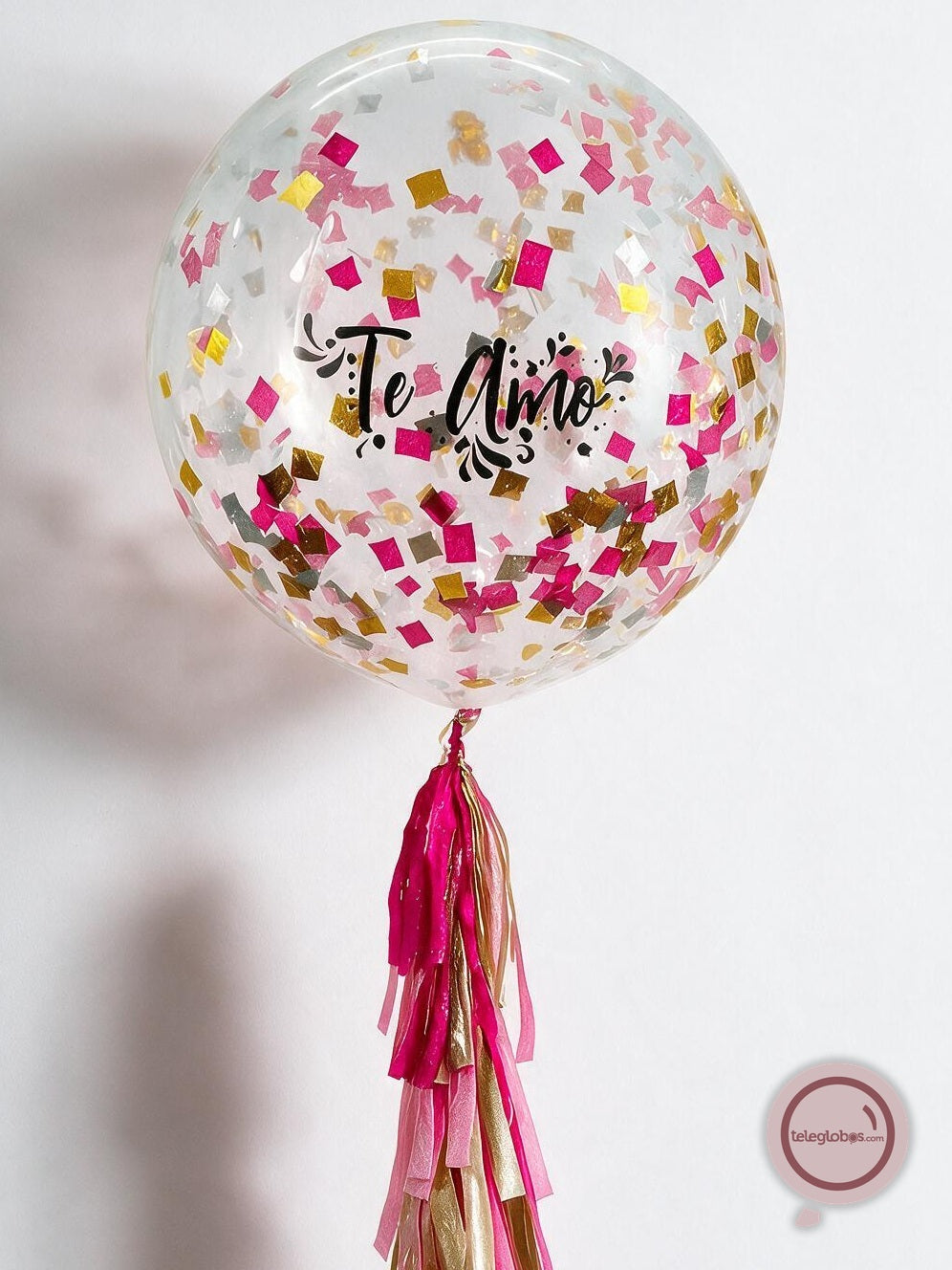 Globo gigante personalizado con confetti Rosa/Magenta/Dorado