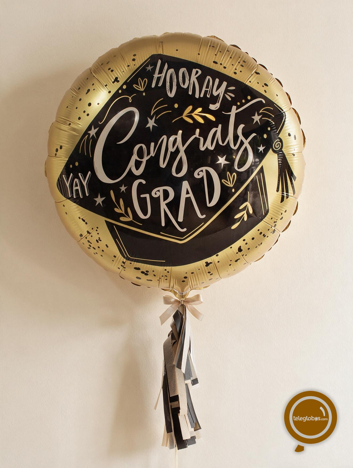 Globo Metálico Super Shape de 28" - Hooray! Congrats Grad - Birrete de Graduación