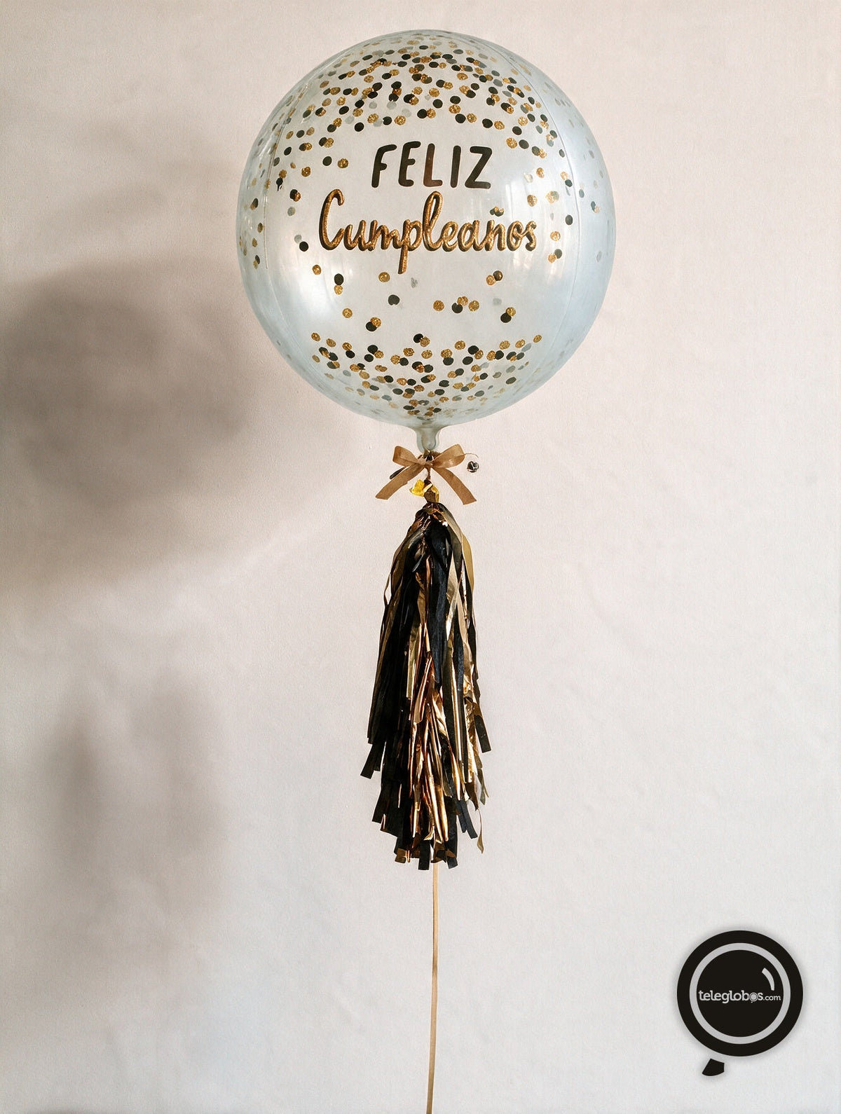Globo ORBZ de 15" - Black Silver Gold Feliz Cumpleaños