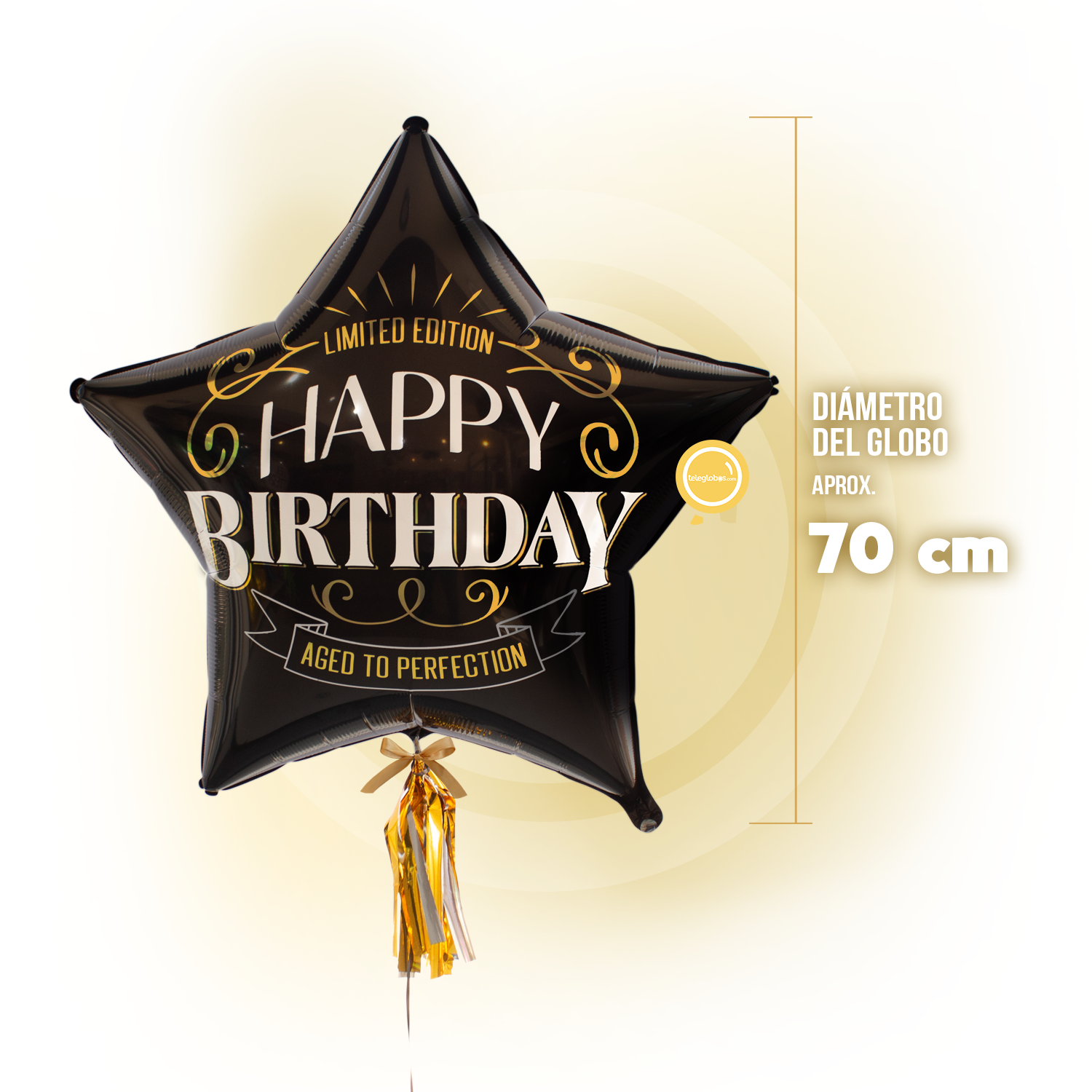 Globo Metálico Super Shape de 28" - Happy Birtday - Better With Age - medida