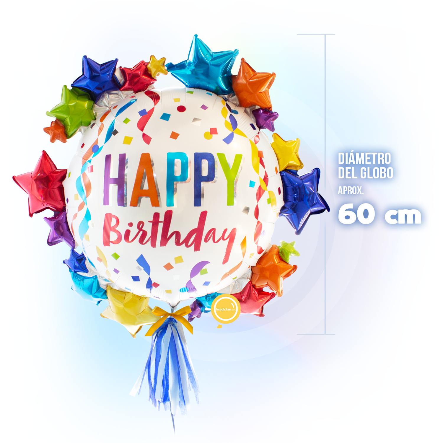 Globo Metálico Super Shape de 35" - Satin Happy Birthday Star - medida