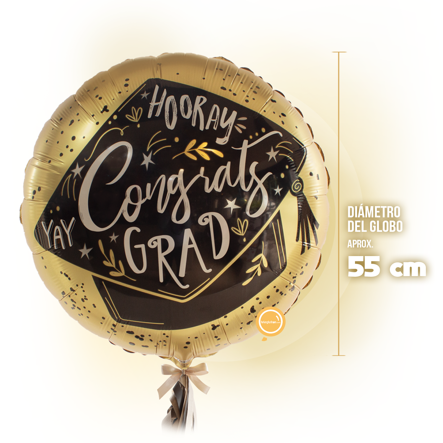 Globo Metálico Super Shape de 28" - Hooray! Congrats Grad - Birrete de Graduación