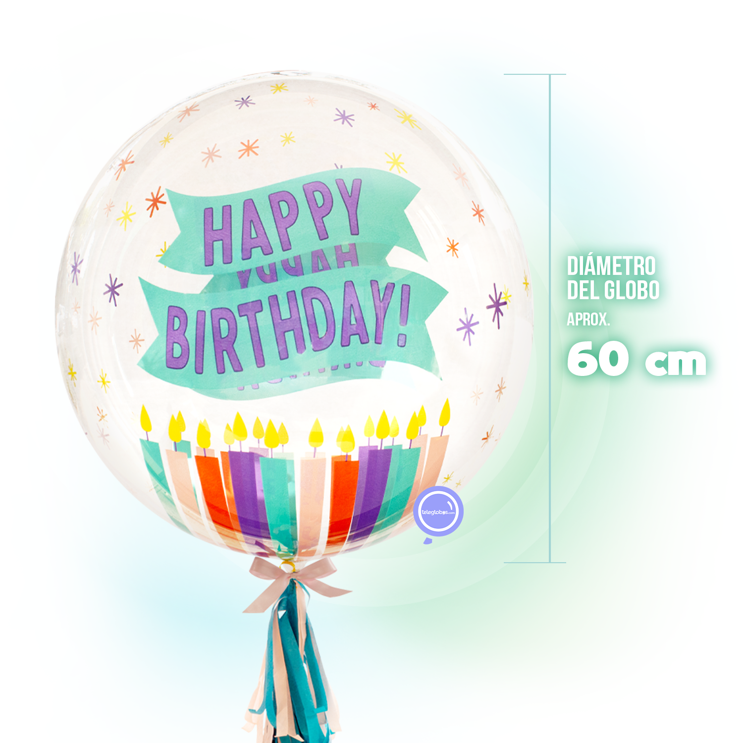 Globo Burbuja Crystal de 24" - Happy Birthday Candles Clearz