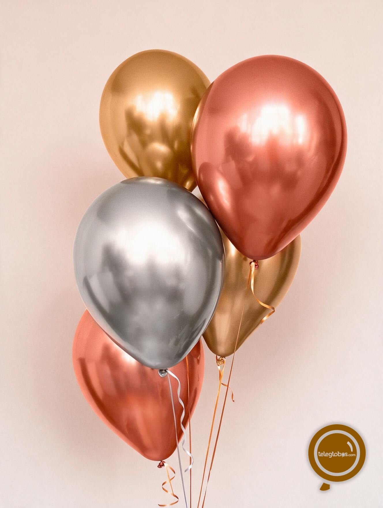 Torre de 5 Globos de Látex Cromo (Plata, Dorado y Rose Gold)