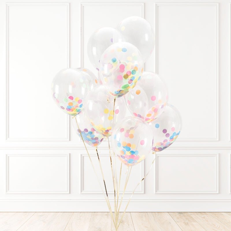 10 Globos de Látex 12" Transparente c/ Confetti inflado con Helio | Globos y Regalos Teleglobos.com.mx.