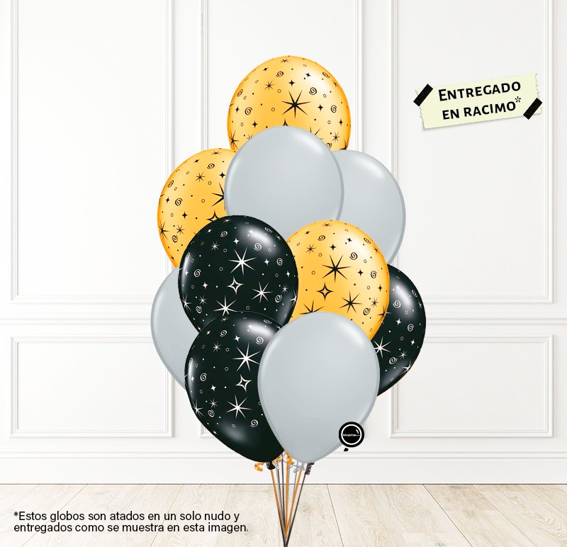 10 Globos Látex con helio -Plata, dorado, negro - Sparks | Globos y Regalos Teleglobos.com.mx.