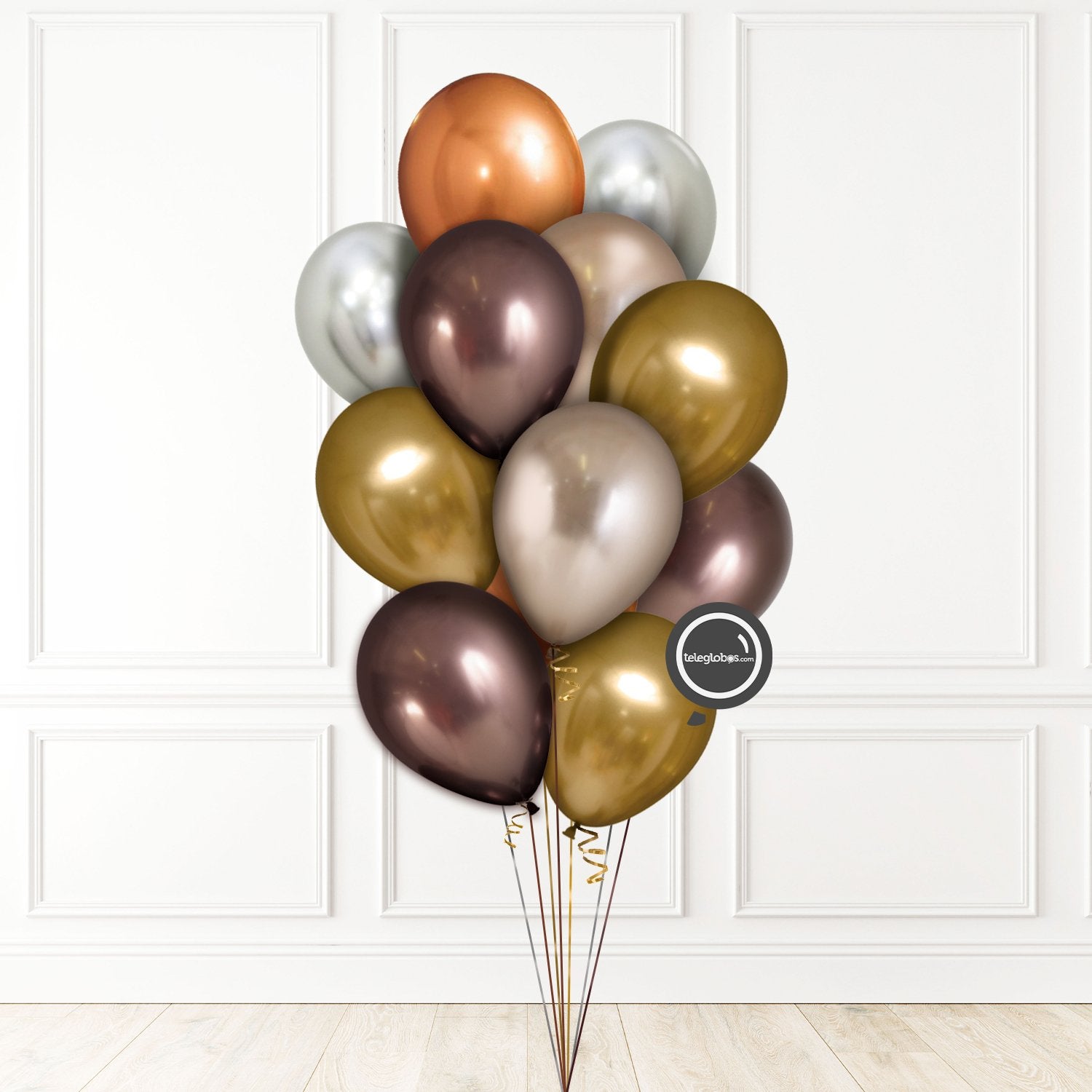 12 Globos de Látex Cromo Inflados con Helio 11" (Plata, Champagne, Trufa, Cobre y Dorado) | Globos y Regalos Teleglobos.com.mx.