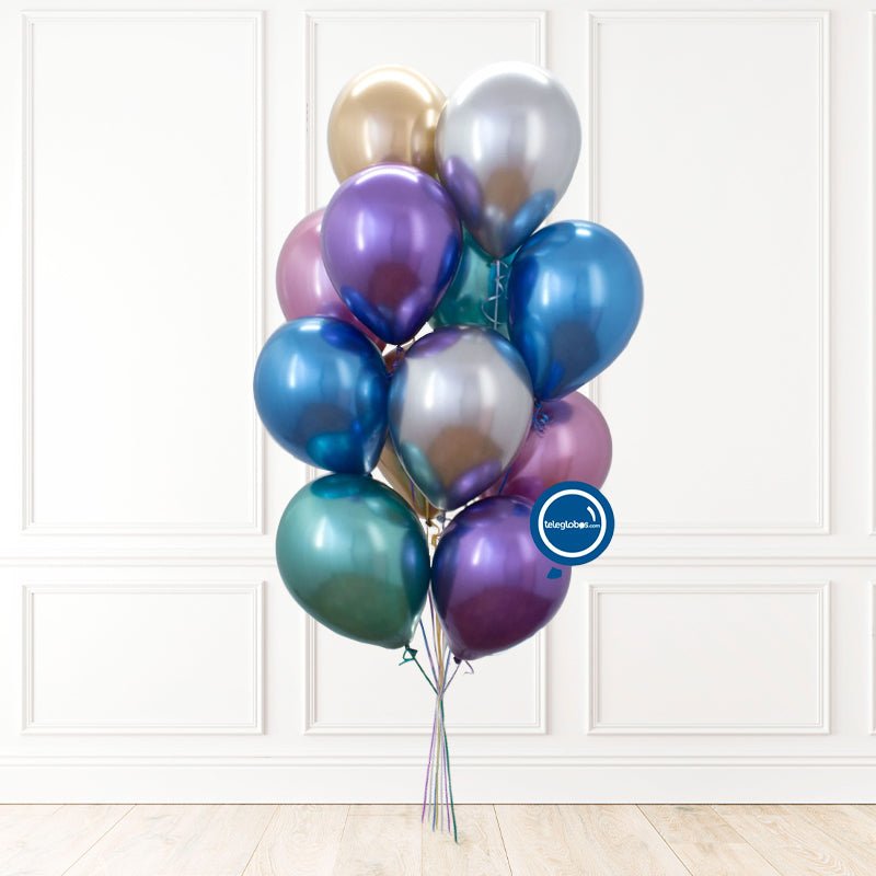 12 Globos de látex Cromo/Chrome inflados con helio 11" | Globos y Regalos Teleglobos.com.mx.