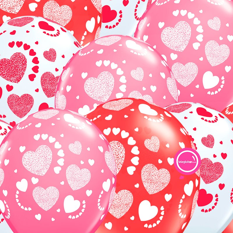 12 globos inflados con helio -Corazones y Espirales- Bio* -RAC032- | Globos y Regalos Teleglobos.com.mx.