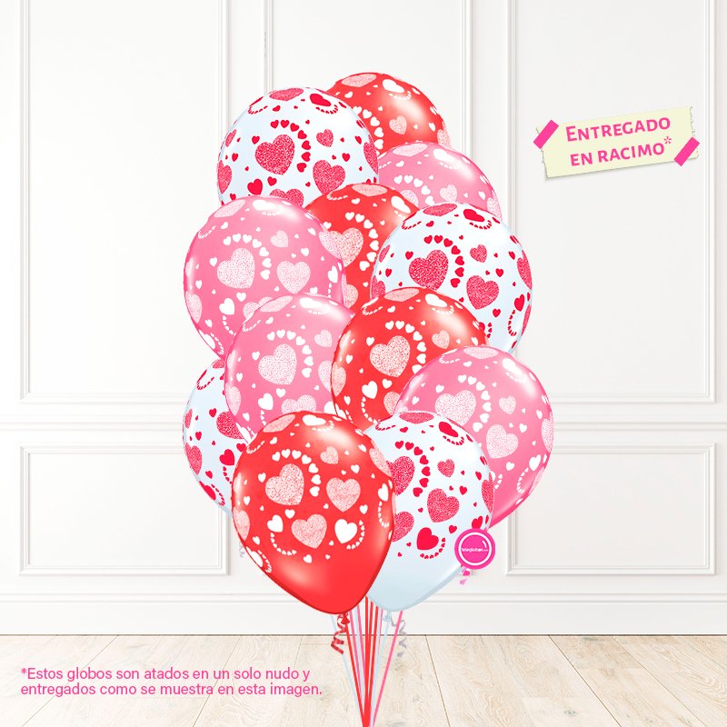 12 globos inflados con helio -Corazones y Espirales- Bio* -RAC032- | Globos y Regalos Teleglobos.com.mx.
