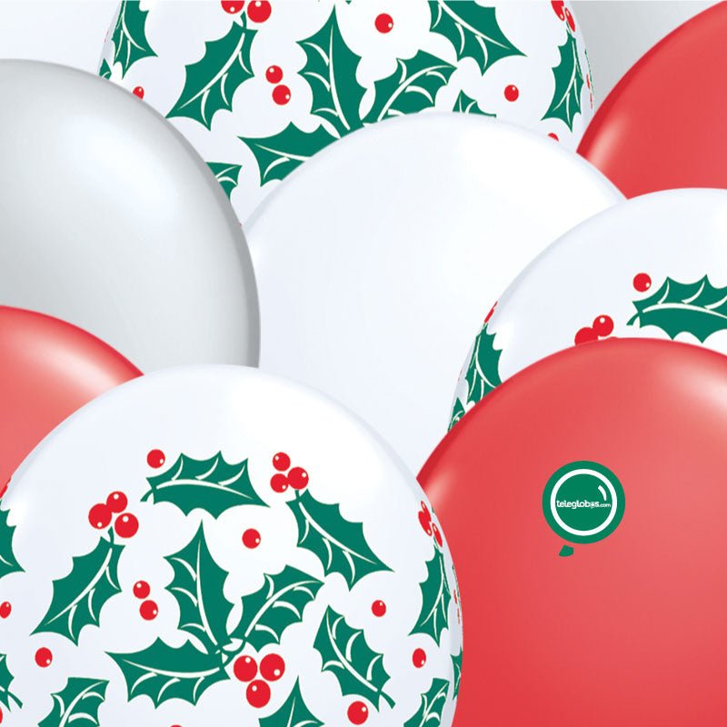 12 globos inflados con helio -Hojas de Navidad- Bio* -RACNAV004- | Globos y Regalos Teleglobos.com.mx.