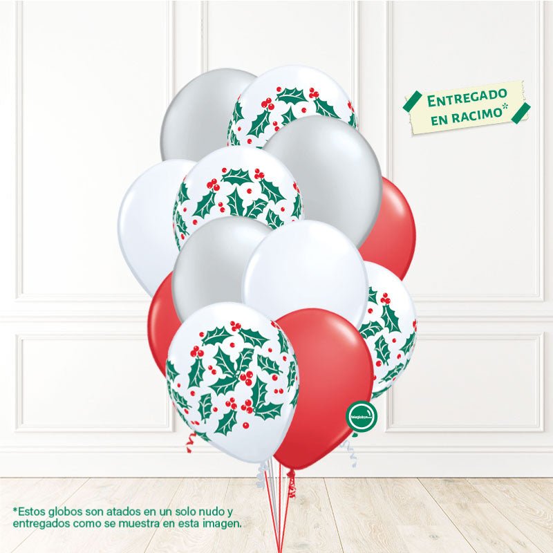 12 globos inflados con helio -Hojas de Navidad- Bio* -RACNAV004- | Globos y Regalos Teleglobos.com.mx.