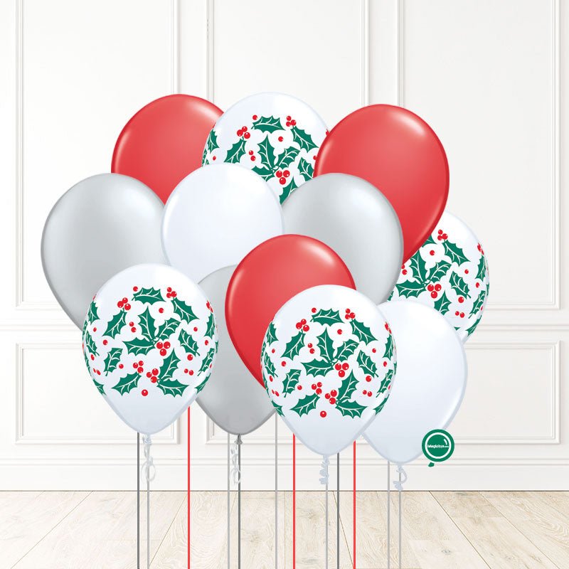 12 globos inflados con helio -Hojas de Navidad- Bio* -RACNAV004- | Globos y Regalos Teleglobos.com.mx.