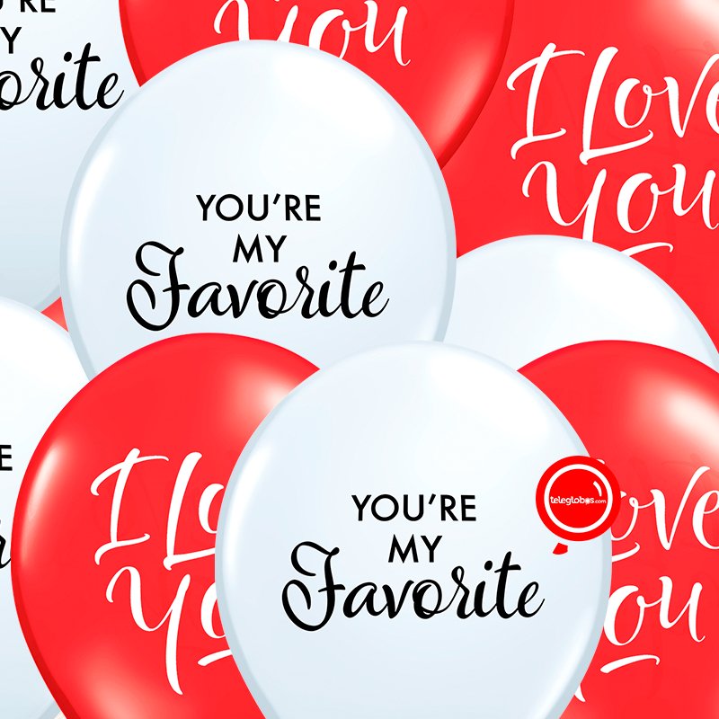 12 globos inflados con helio -I Love You / My Favorite- Bio* -RAC031- | Globos y Regalos Teleglobos.com.mx.