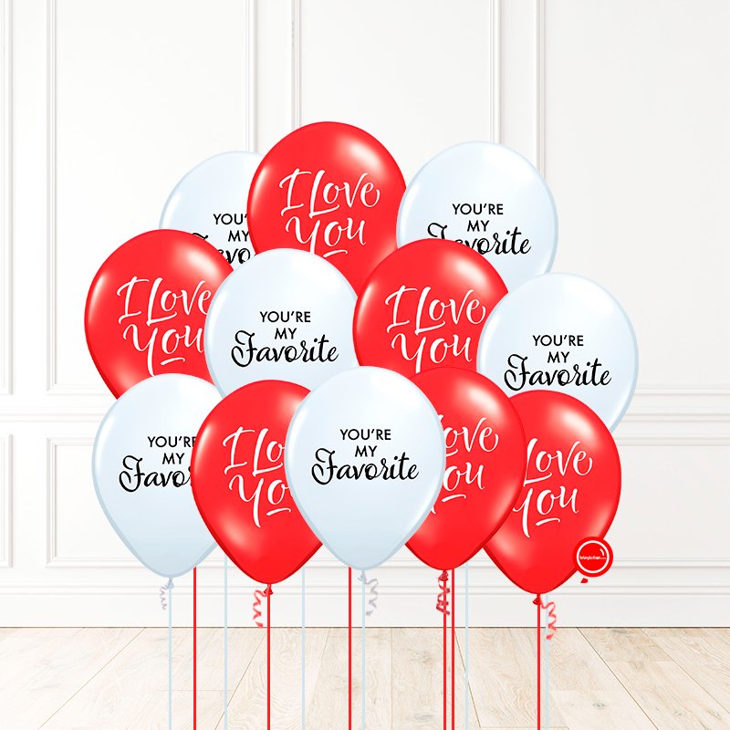 12 globos inflados con helio -I Love You / My Favorite- Bio* -RAC031- | Globos y Regalos Teleglobos.com.mx.