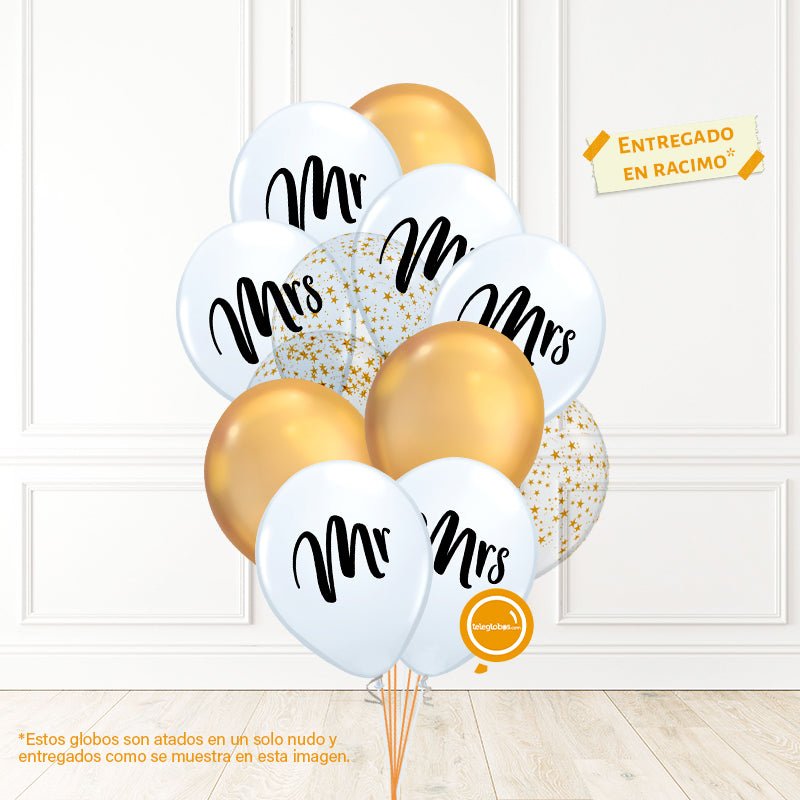 12 globos inflados con helio -Mr & Mrs con Estrellas- Bio* -RAC037- | Globos y Regalos Teleglobos.com.mx.