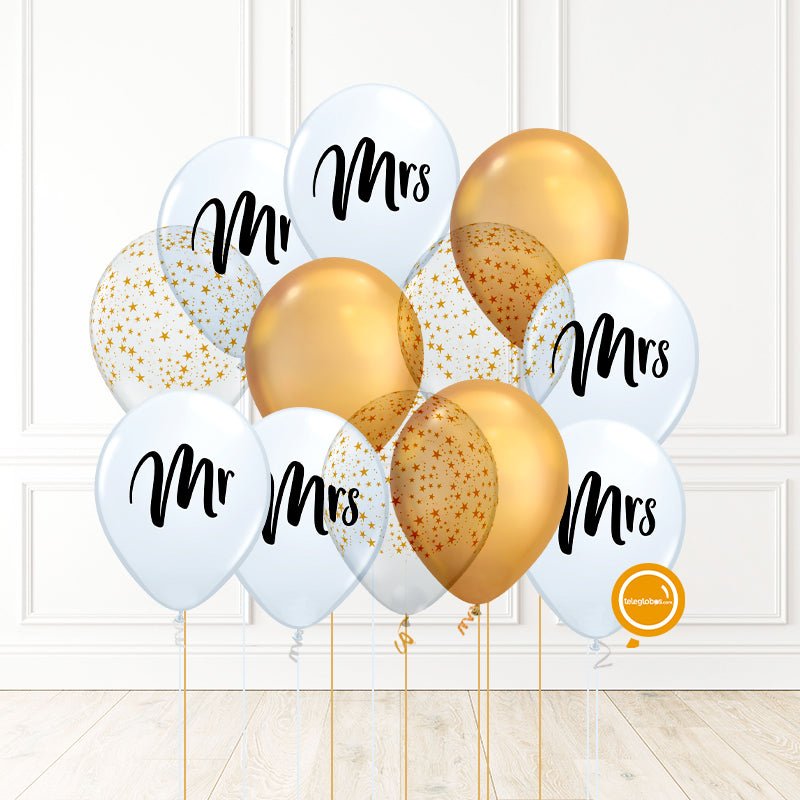 12 globos inflados con helio -Mr & Mrs con Estrellas- Bio* -RAC037- | Globos y Regalos Teleglobos.com.mx.