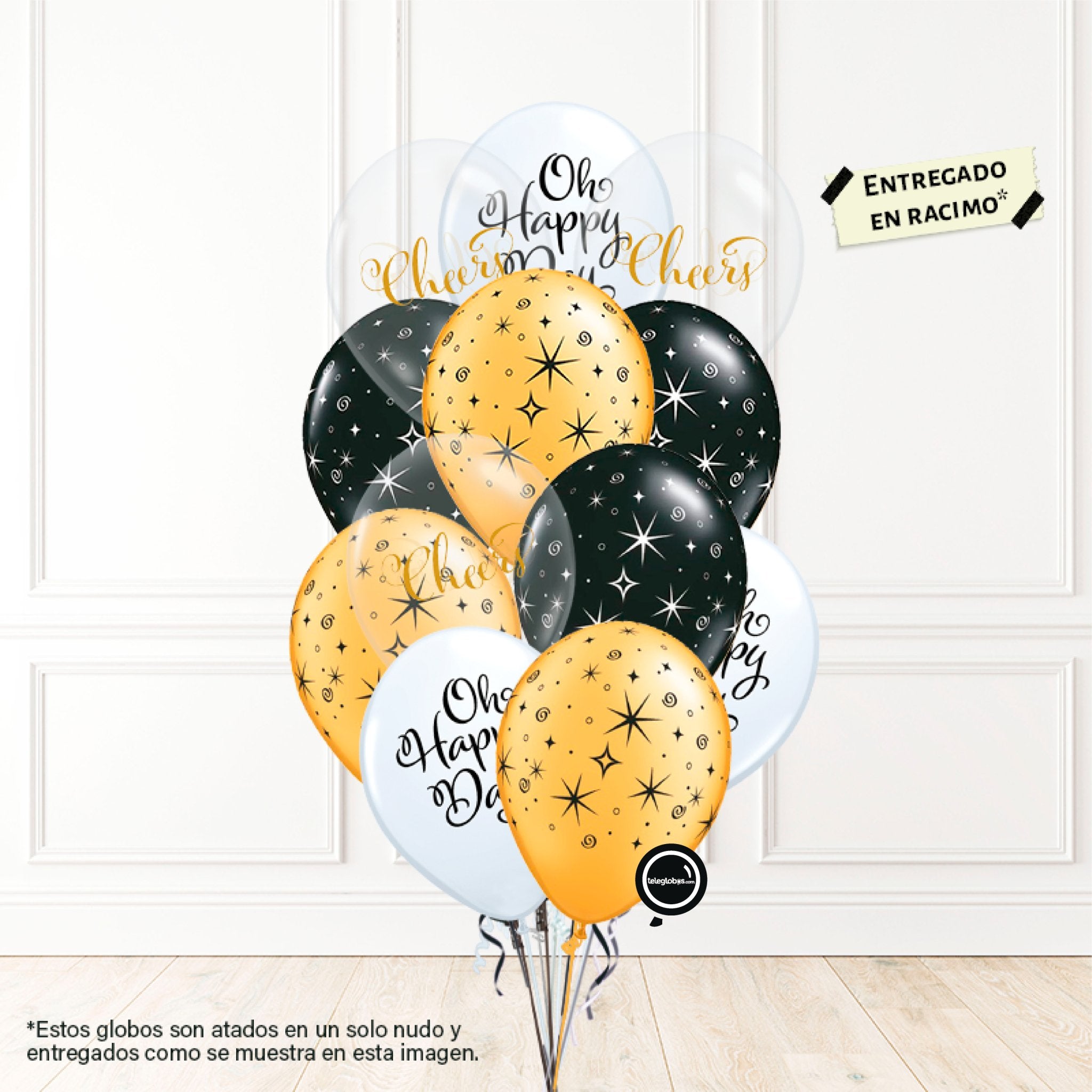 12 globos inflados con helio -Oh Happy Day/Cheers- Bio* -RAC014- | Globos y Regalos Teleglobos.com.mx.