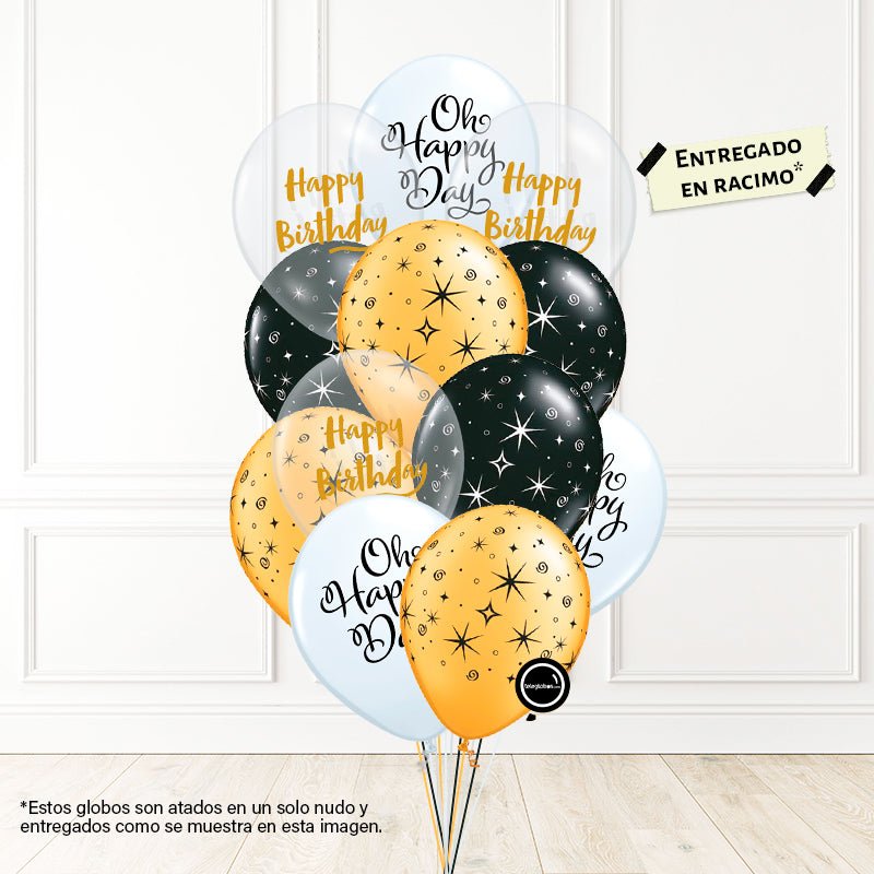 12 globos inflados con helio -Oh Happy Day/HBD- Bio* -RAC025- | Globos y Regalos Teleglobos.com.mx.