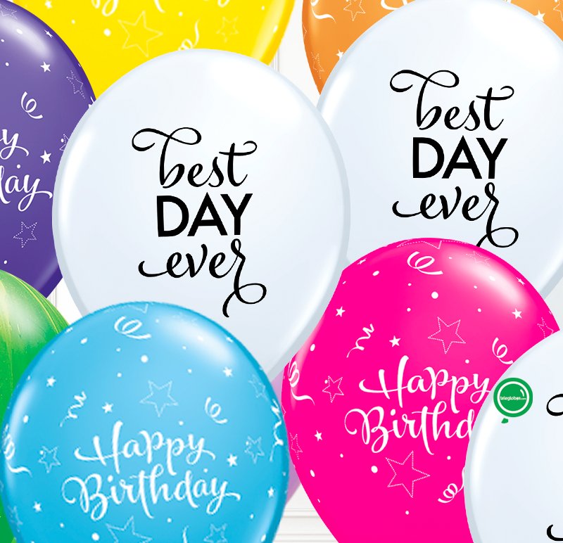 12 globos inflados con helio -Serpentinas Best Day Ever- Bio* -RAC006- | Globos y Regalos Teleglobos.com.mx.