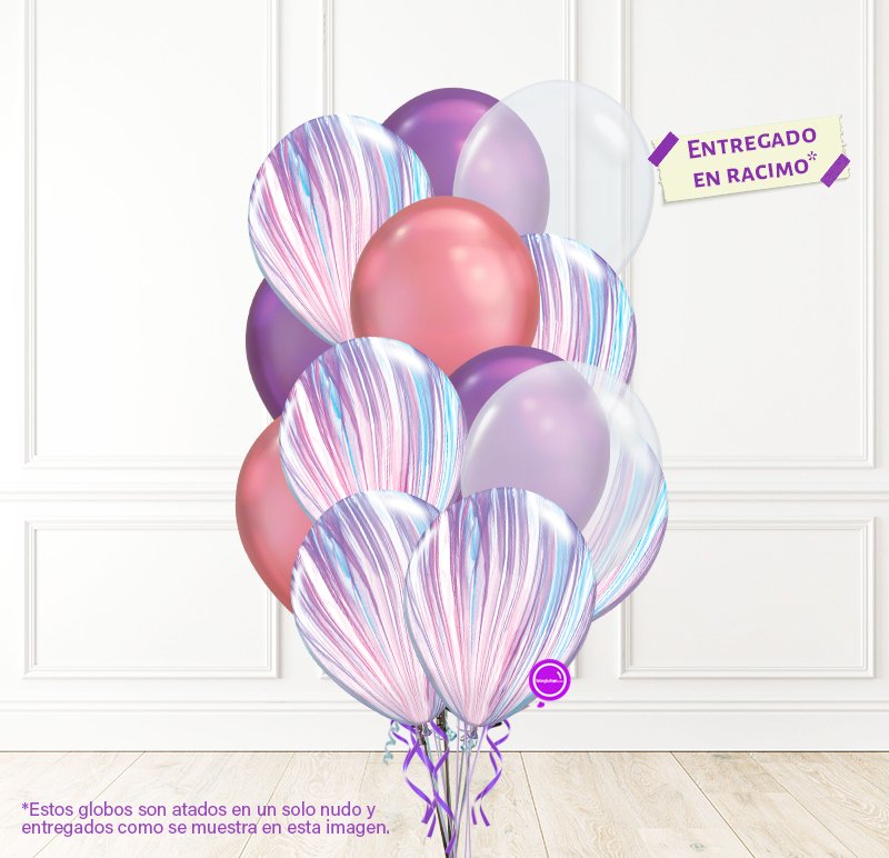 12 Globos Látex con helio Ágata, Cromo y Transparente | Globos y Regalos Teleglobos.com.mx.