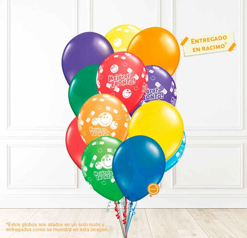 12 Globos Látex con helio Mix -Mejórate Pronto- | Globos y Regalos Teleglobos.com.mx.
