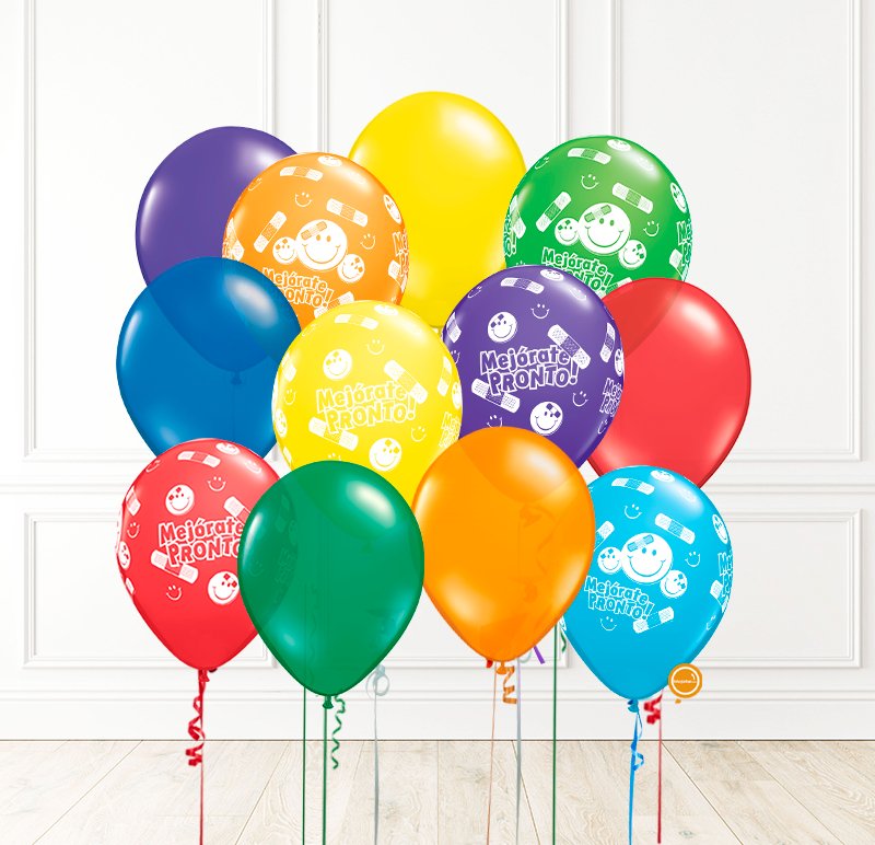 12 Globos Látex con helio Mix -Mejórate Pronto- | Globos y Regalos Teleglobos.com.mx.