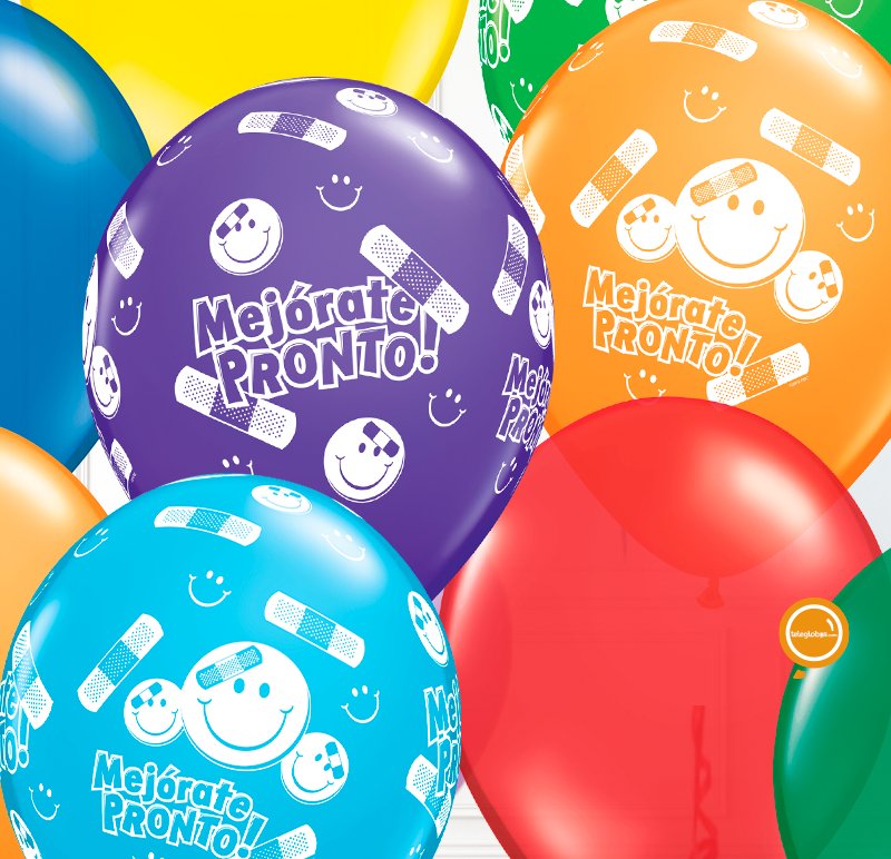 12 Globos Látex con helio Mix -Mejórate Pronto- | Globos y Regalos Teleglobos.com.mx.