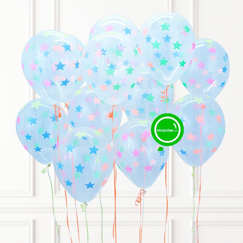12 Globos Transparente con Estrellas Neón | Globos y Regalos Teleglobos.com.mx.