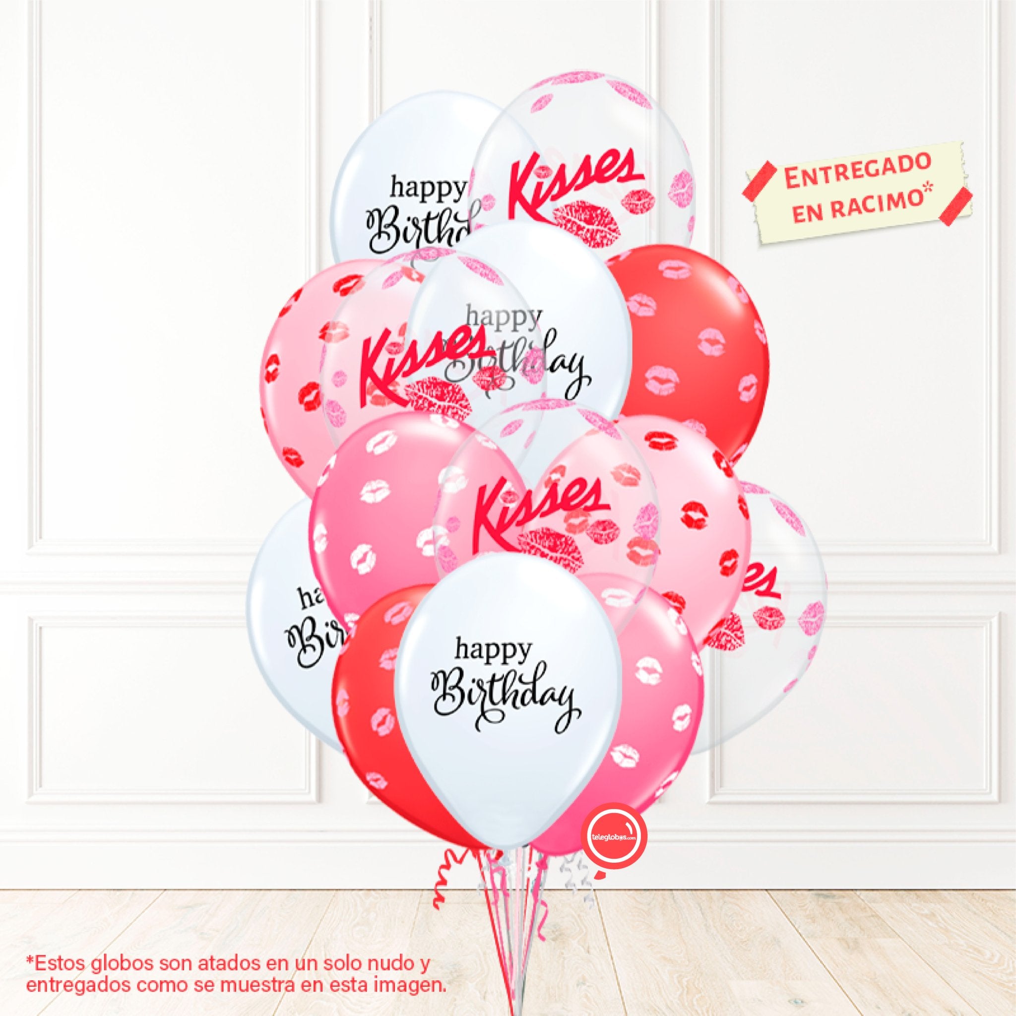 14 globos inflados con helio -Happy Birthday/Kisses- Bio* -RAC016- | Globos y Regalos Teleglobos.com.mx.