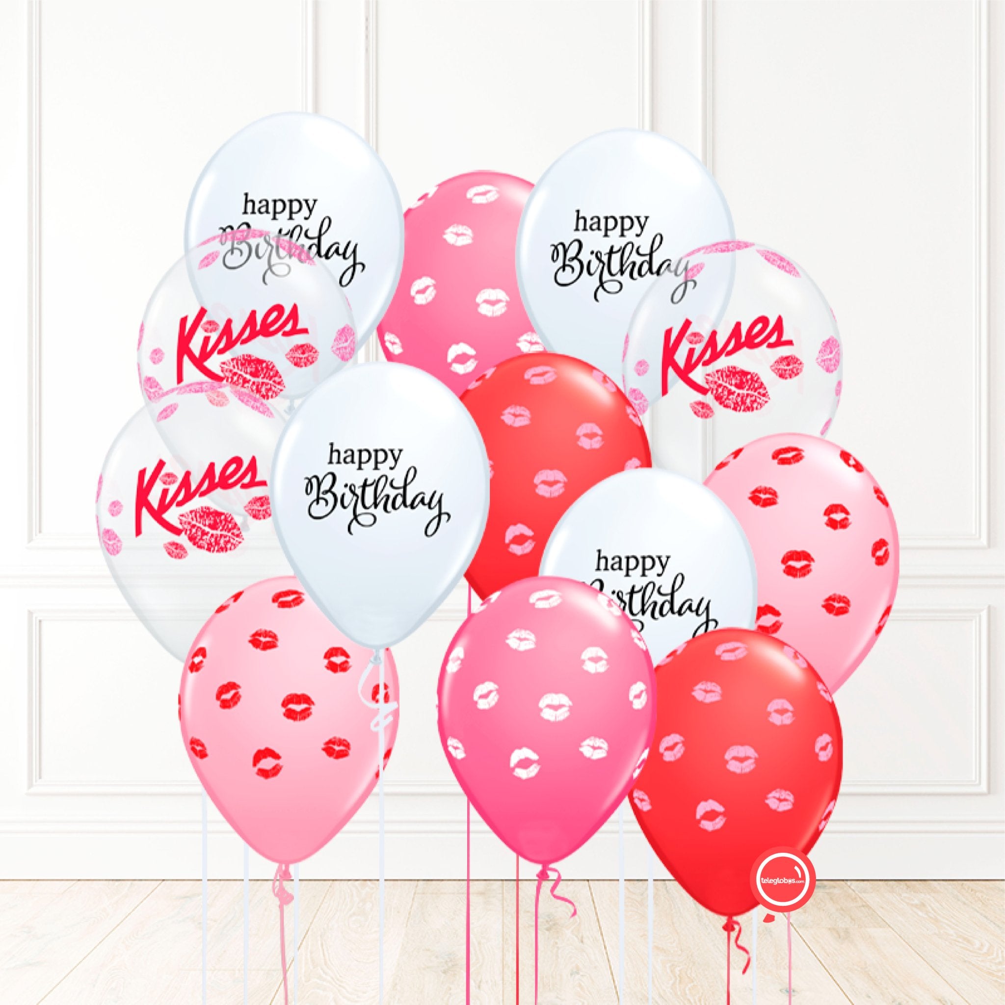 14 globos inflados con helio -Happy Birthday/Kisses- Bio* -RAC016- | Globos y Regalos Teleglobos.com.mx.