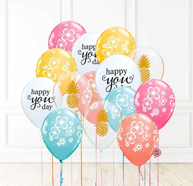 14 globos inflados con helio -Hawaiian You Day- Bio* -RAC007- | Globos y Regalos Teleglobos.com.mx.