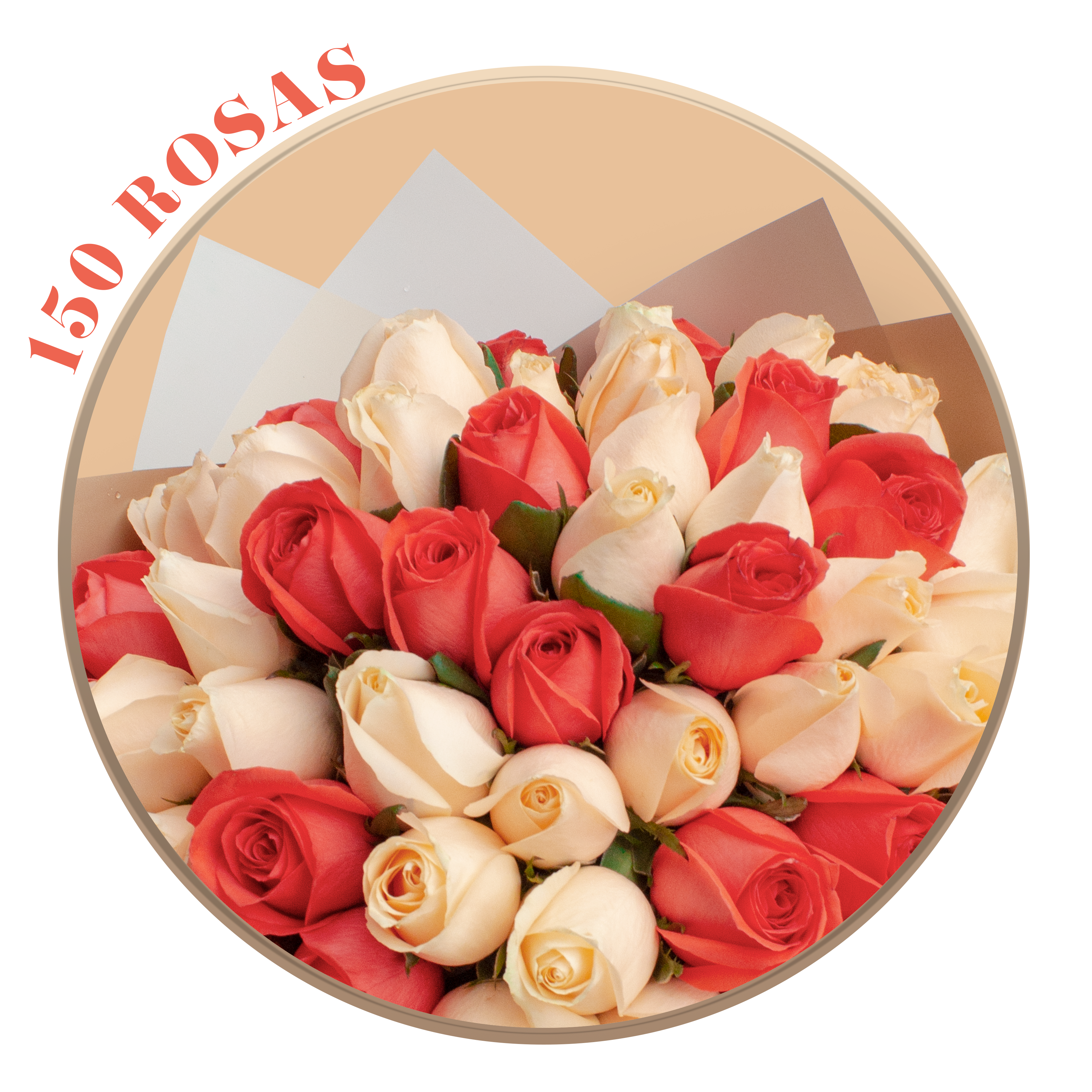 50, 100 o 150 Rosas Peach Avalanche y Coral en Ramillete