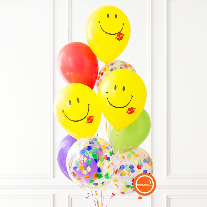 9 globos látex multicolor Caritas | Globos y Regalos Teleglobos.com.mx.