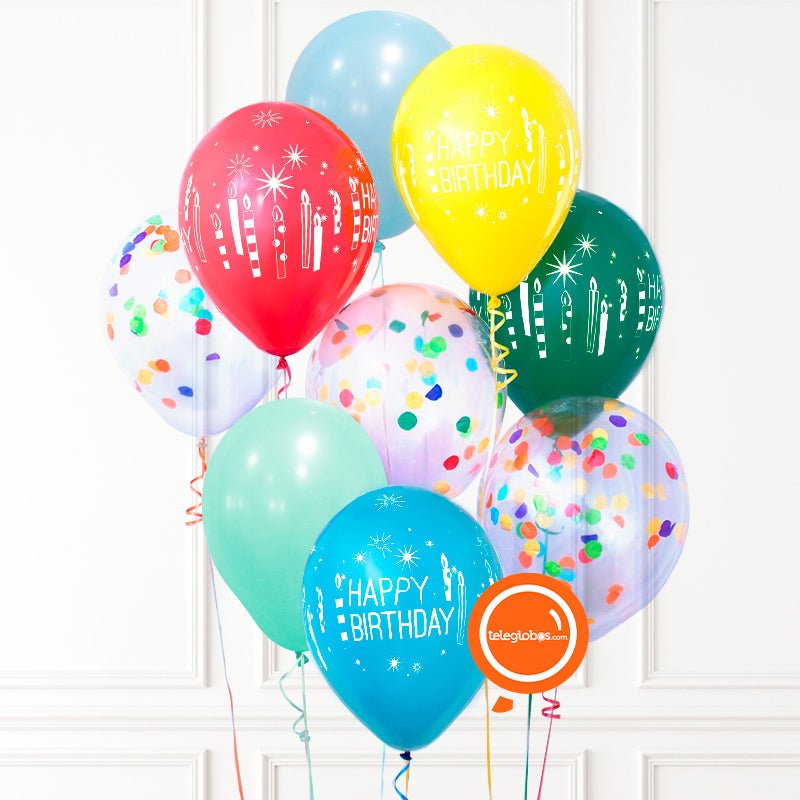 9 globos látex multicolor -Cumpleaños y Velas- | Globos y Regalos Teleglobos.com.mx.