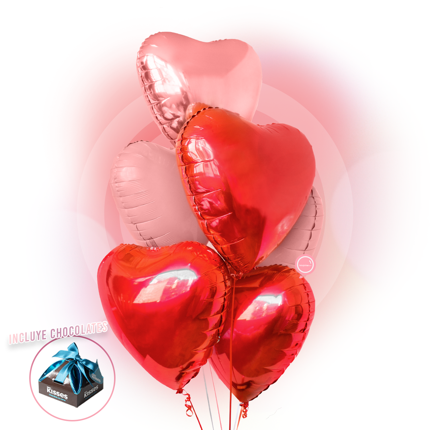 Bouquet de Globos de Amor Media Docena de Corazones Rojos y Rosas