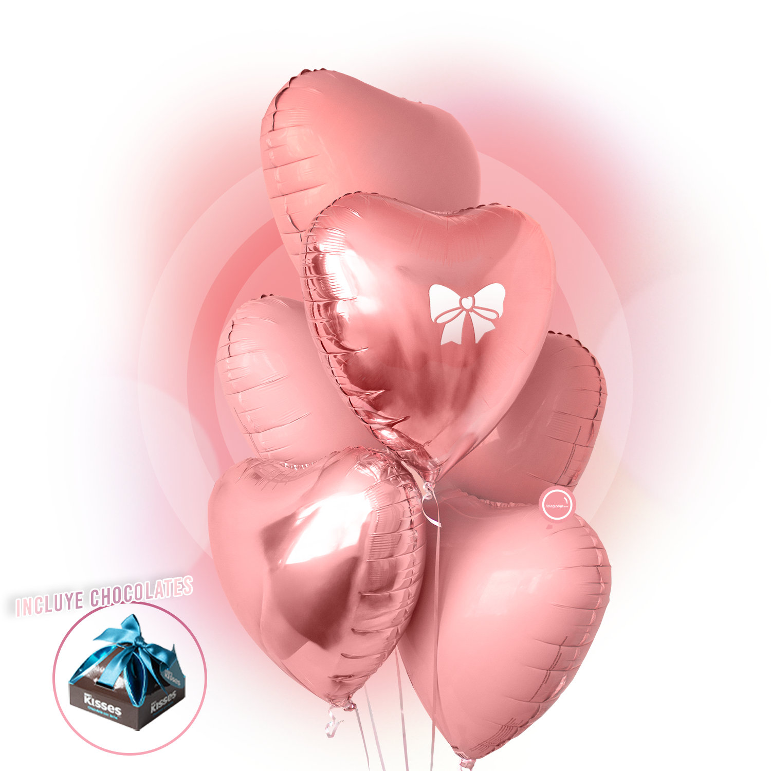 Bouquet de Globos de Amor - Media Docena de Corazones Rosas