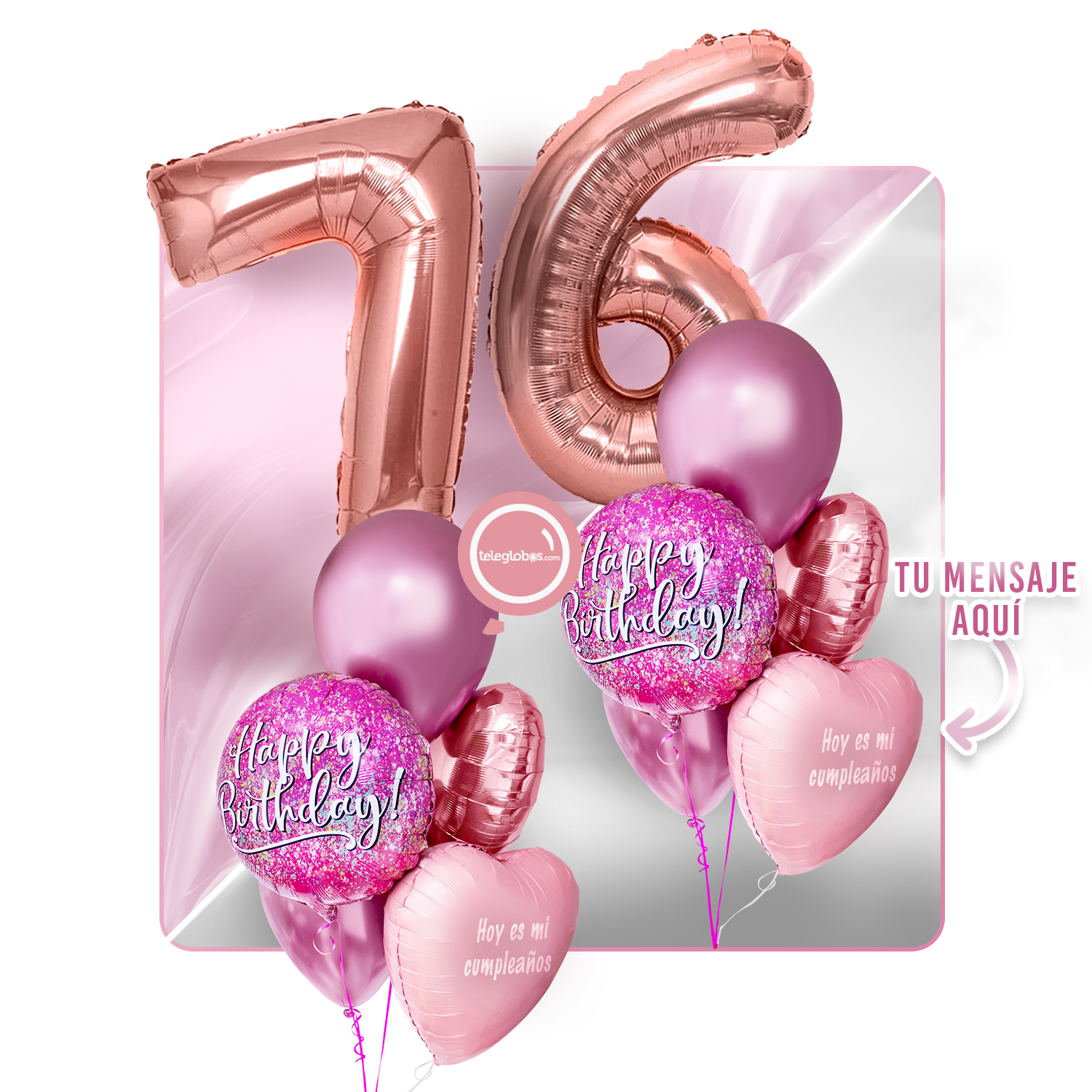 Kit Celebra -Pink Birthday- con Globos de Helio