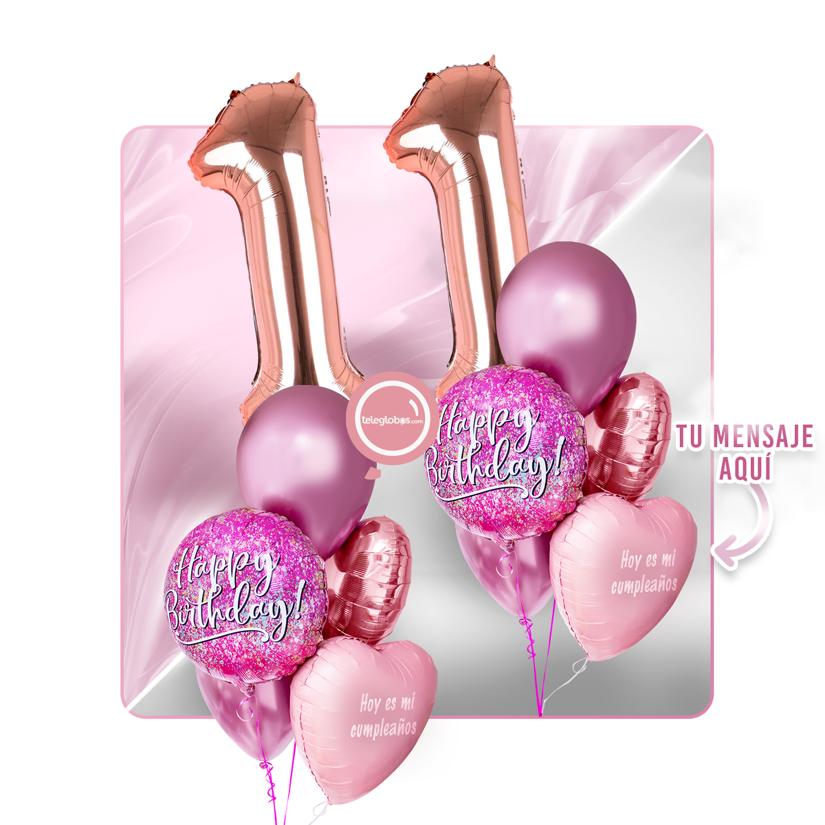 Kit Celebra -Pink Birthday- con Globos de Helio