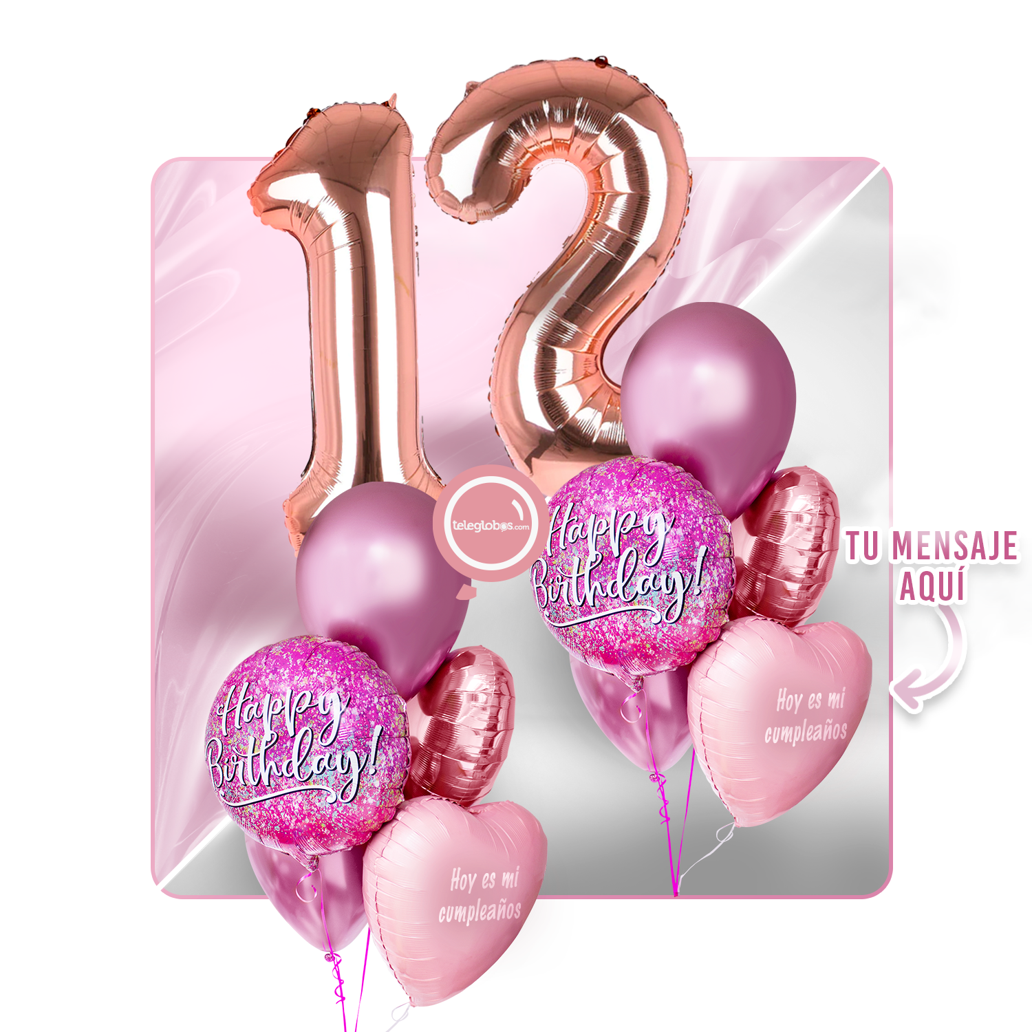Kit Celebra -Pink Birthday- con Globos de Helio
