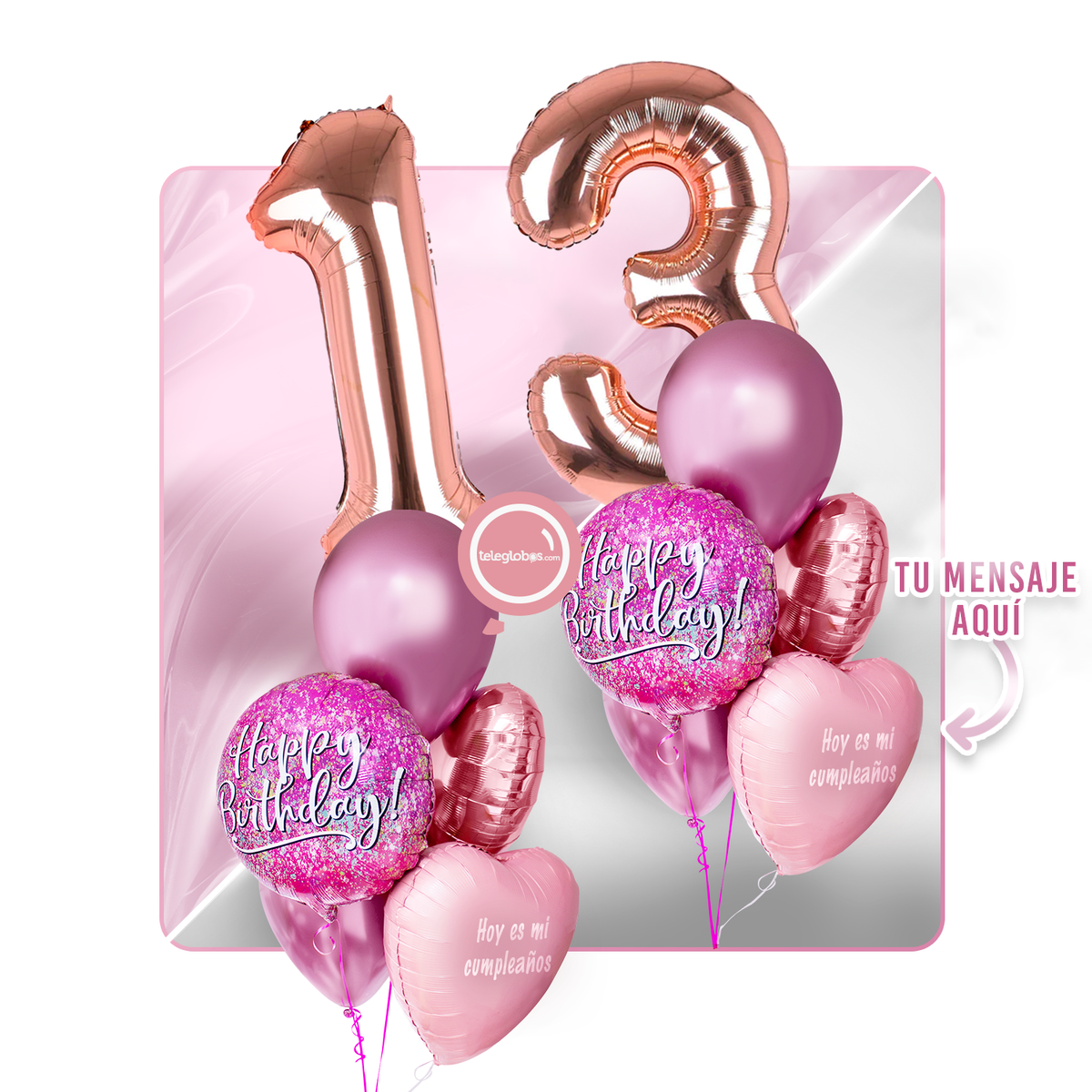 Kit Celebra -Pink Birthday- con Globos de Helio