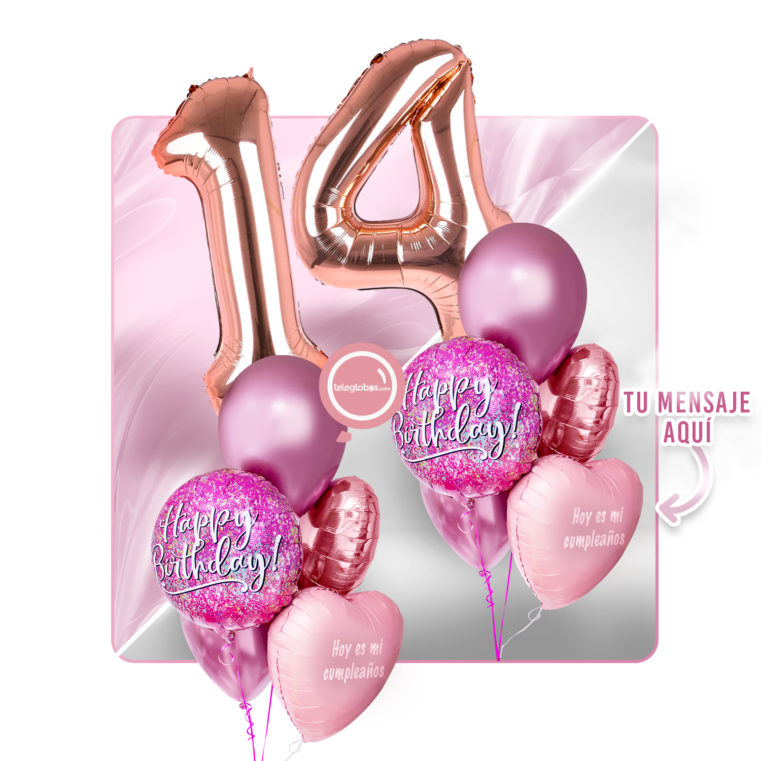 Kit Celebra -Pink Birthday- con Globos de Helio
