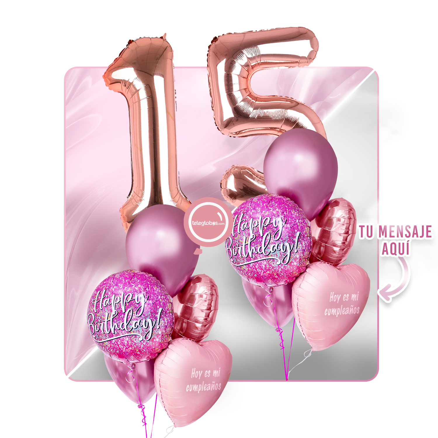 Kit Celebra -Pink Birthday- con Globos de Helio
