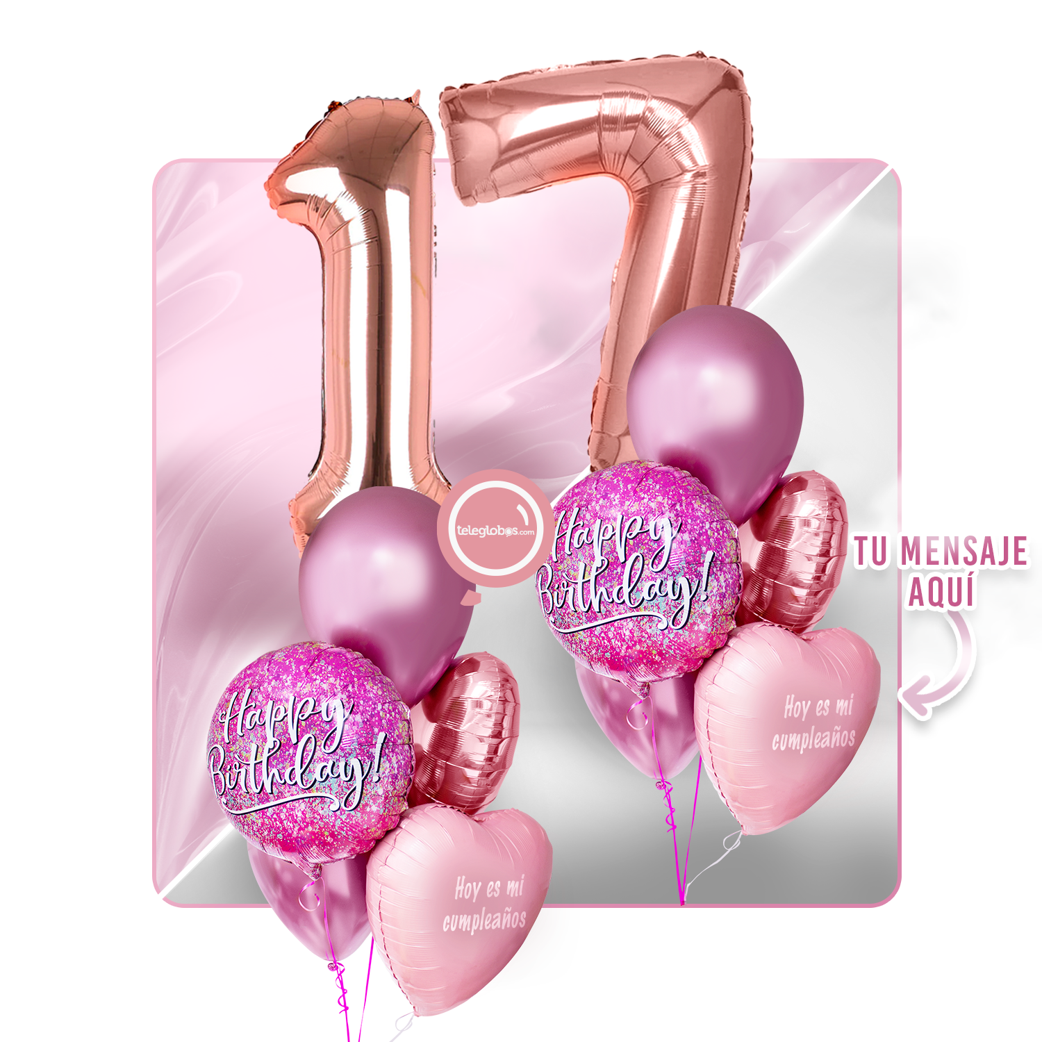 Kit Celebra -Pink Birthday- con Globos de Helio