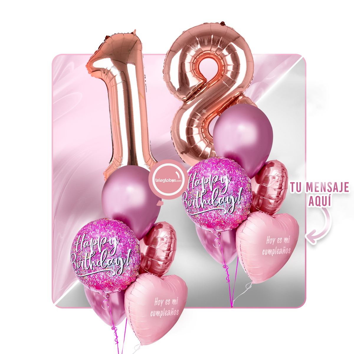 Kit Celebra -Pink Birthday- con Globos de Helio