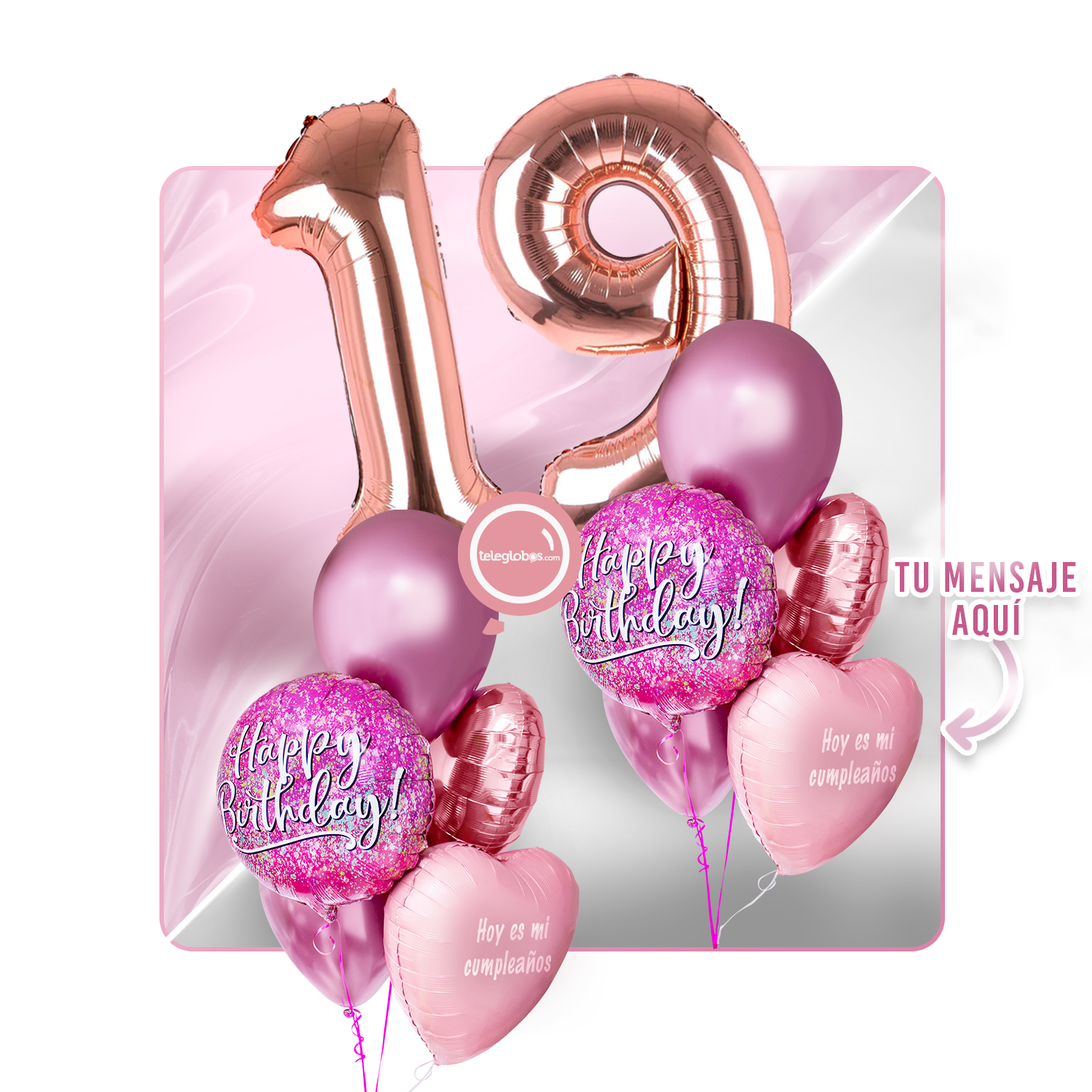 Kit Celebra -Pink Birthday- con Globos de Helio