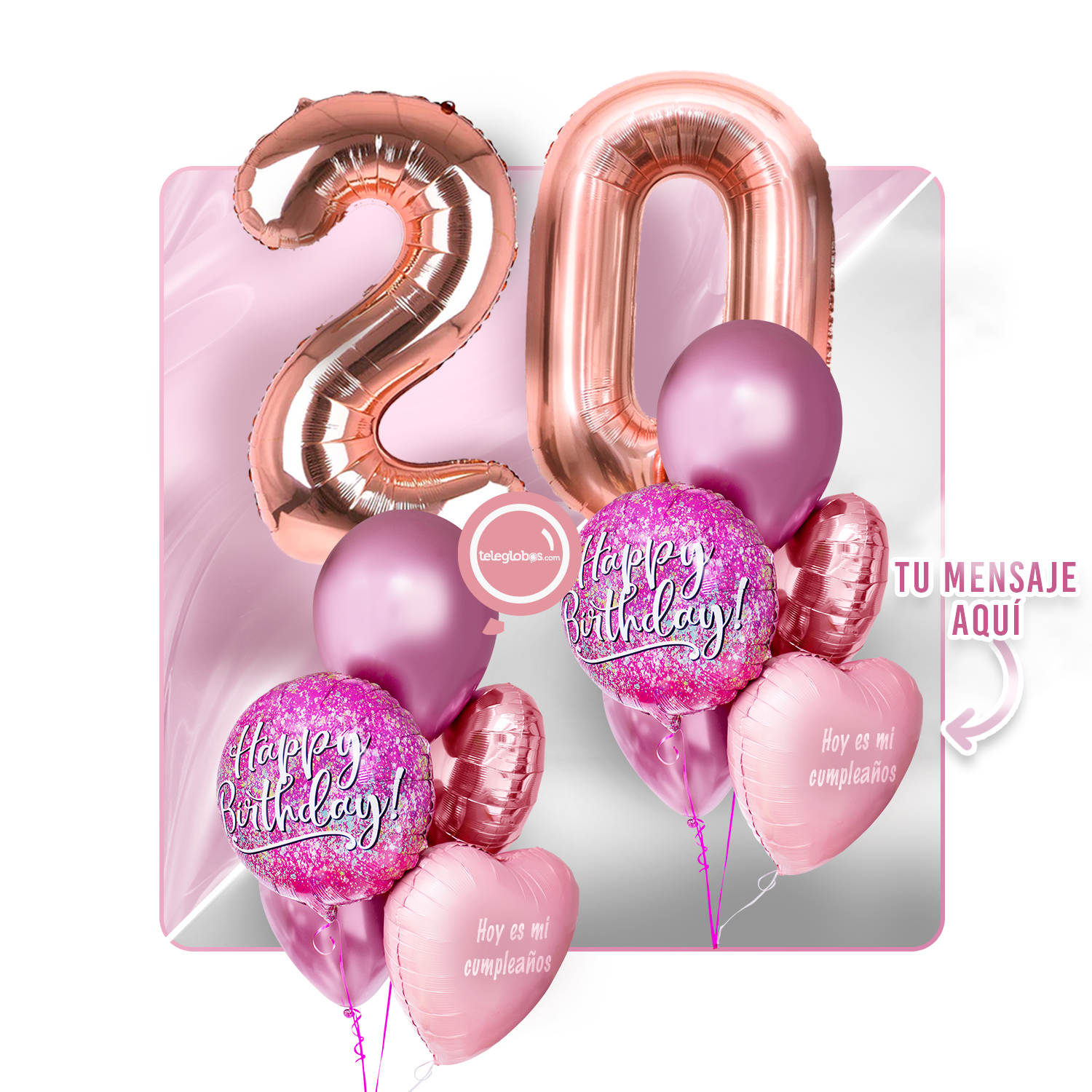 Kit Celebra -Pink Birthday- con Globos de Helio