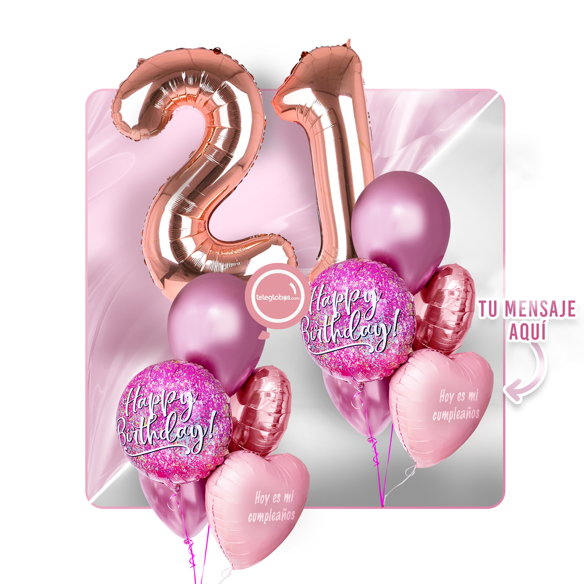 Kit Celebra -Pink Birthday- con Globos de Helio